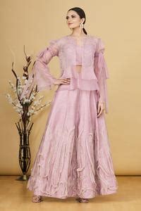 Buy Purple Scoop Neck Lehenga Set With Layered Jacket For Women by ...