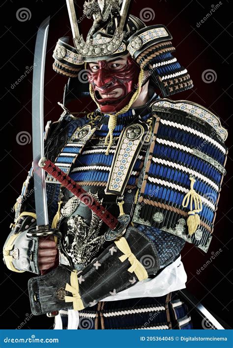 Portrait of a Samurai Japanese Warrior Wearing Traditional Light Armor ...
