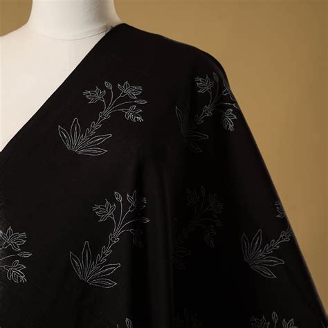 Black Hand Block Print Slub Cotton Sanganeri Fabric