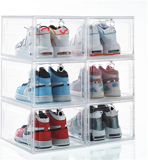 Buy Shoe Boxes Clear Plastic Stackable, 6 Pack Drop Front Shoe Box with ...