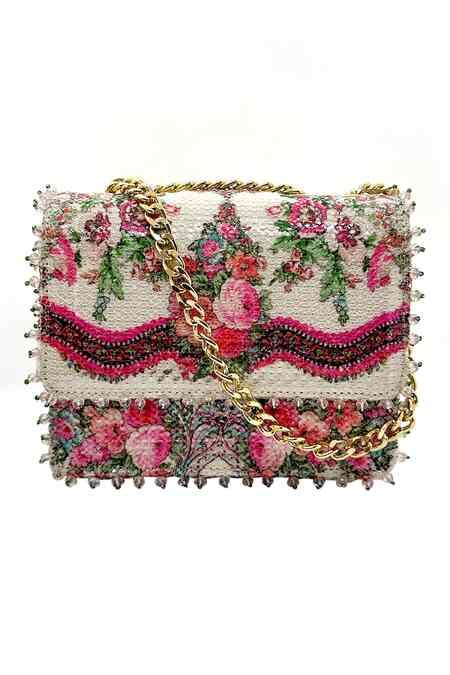 Buy White Sequin Amelia Mon Amour Flora Print Sling Bag by The Garnish ...