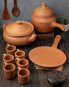 Buy Handmade Mitti Cookware Combo Set | Cooker 4L, Kadhai 3L, Natural ...