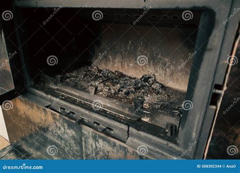 Open Fireplace with Ashes. Fireplace Cleaning. Housework Stock Photo ...