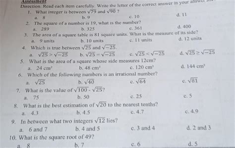 Direction.Read each item carefully. write the letter of the correct ...