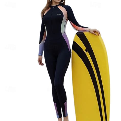 Women's Full Body Rash Guard One Pieces Patchwork UV Protection Elastic ...