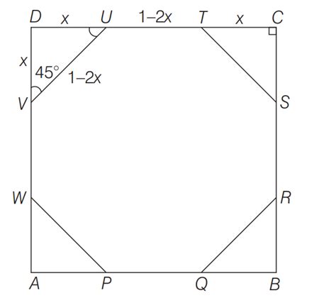 A regular octagon is formed by cutting congruent isosceles right angled ...