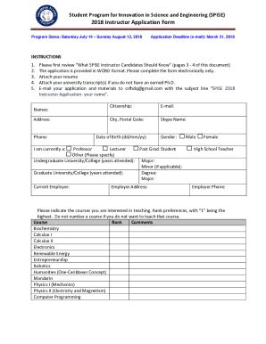 Fillable Online 2018 Instructor Application Form Fax Email Print ...