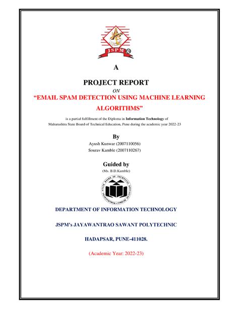 Final CPP Project - A PROJECT REPORT ON “EMAIL SPAM DETECTION USING ...