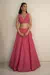 Buy Pink Vegan Silk Embroidery V-neck Designer Rosalie Lehenga Set For ...
