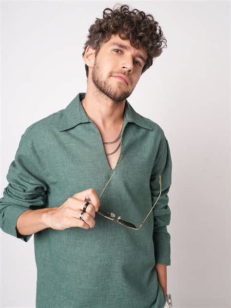 Emerald Green Chambray Oversized Polo Shirt – Vastrado