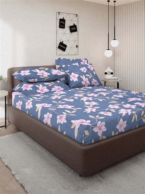 Klotthe Multicolor Floral 300 TC Cotton Blend Double Bedsheet with 4 P ...
