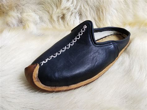 Black Leather House Slippers Women Shoes Handmade Men Slip Ons - Etsy