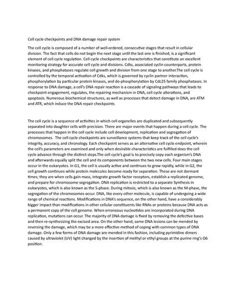 Studoc 7 - Cell biology - Cell cycle checkpoints and DNA damage repair ...