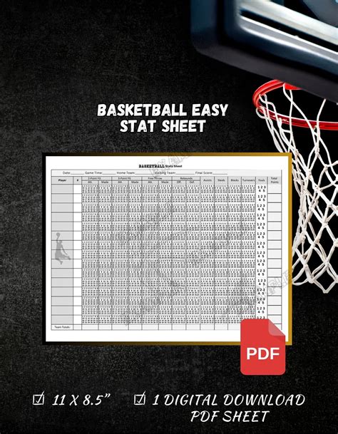 Basketball Quick and Easy Stat Sheet for Basketball Coach or Player ...