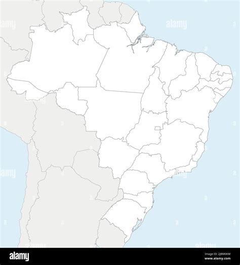 Vector blank map of Brazil with states and administrative divisions, and neighbouring countries ...