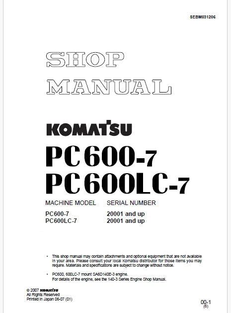 PC600-6/PC600LC-6 Komatsu Excavator Service PDF Guide