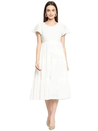 Buy HOUSE OF KKARMA Women White Schiff Midi Dress (3XL) at Amazon.in