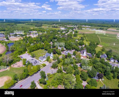 Hollis Monument Square aerial view including town hall and ...