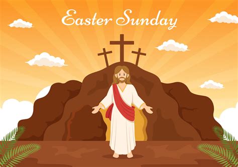 Happy Easter Sunday Day Illustration with Jesus, He is Risen and ...