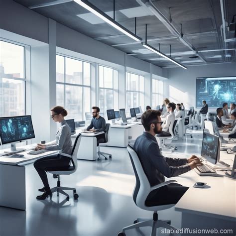 Futuristic Office Scene with Robot Assistants | Stable Diffusion Online