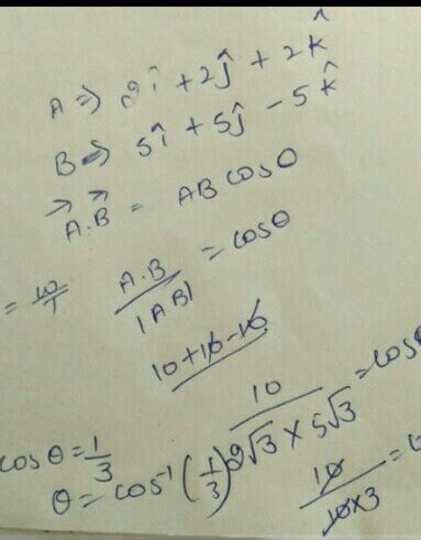 find the angle between the two vectors a vector is equal to 2iCAP + 2 J ...