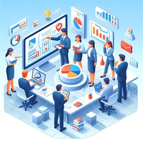 3d flat icon as business team collaborating in a modern office using ...