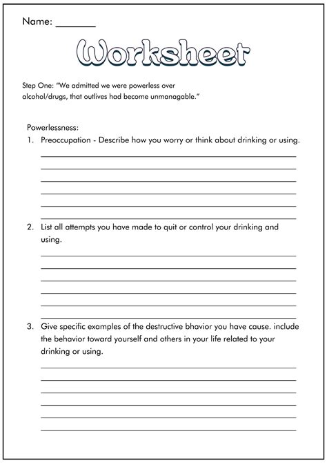 Free Printable Na 12 Step Worksheets - Printable And Enjoyable Learning