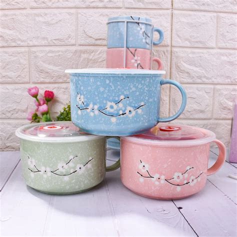 Buy Asian Noodle Bowls with Lid and Handle, Japanese Style Microwavable ...