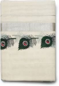 Vairavaa Tex 100% Cotton | 1'Inch Silver Kasavu Border | 4.00'Meter ...