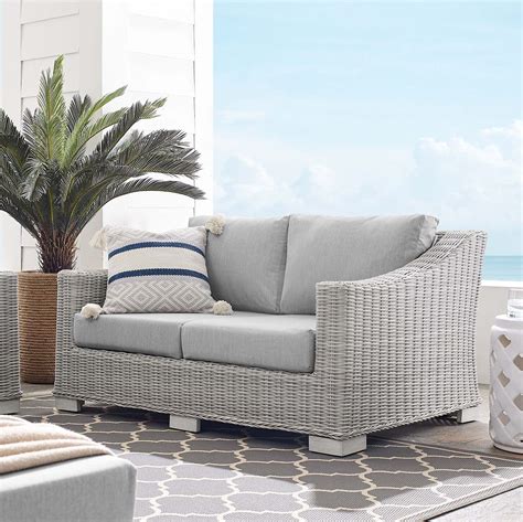 Conway Outdoor Patio Wicker Rattan Loveseat in Light Gray - Hyme Furniture