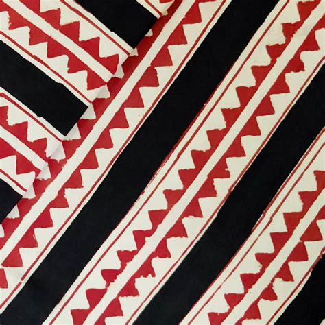 Pure Cotton Bagru Black With Rust And Cream Triangle Border Hand Block ...