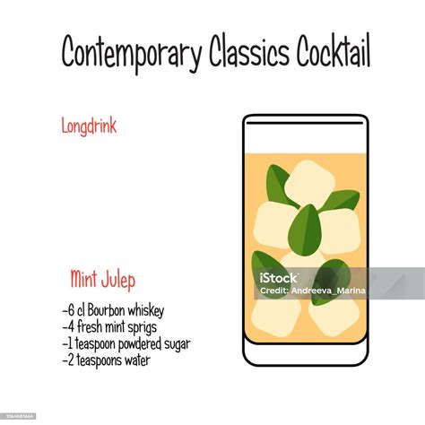 Mint Julip Alcoholic Cocktail Vector Illustration Recipe Isolated Stock ...