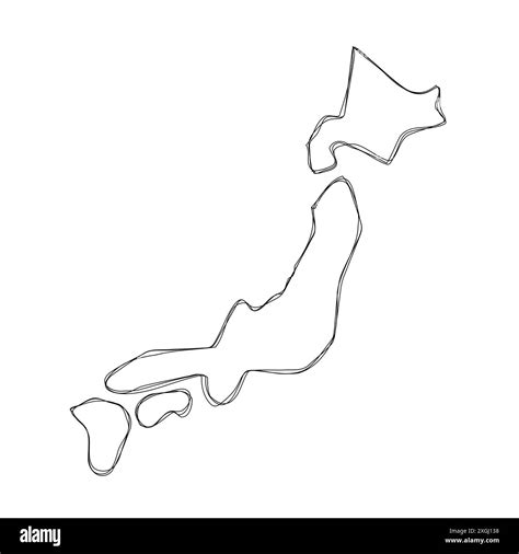 Japan country simplified map.Thin triple pencil sketch outline isolated on white background ...