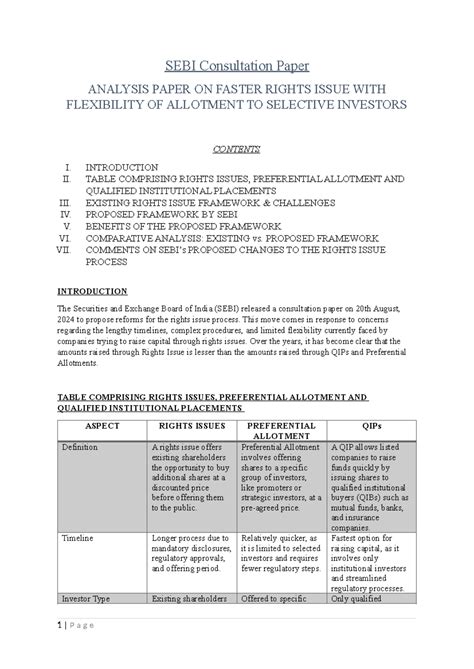 SEBI Consultation Paper - SEBI Consultation Paper ANALYSIS PAPER ON ...