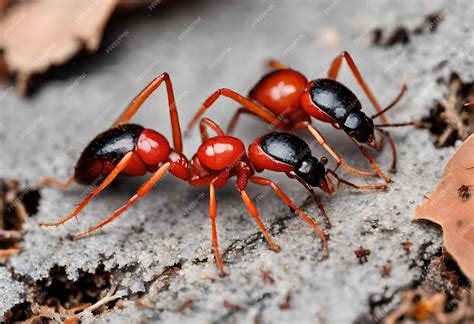 Premium Photo | A red ant with red markings is on a rock