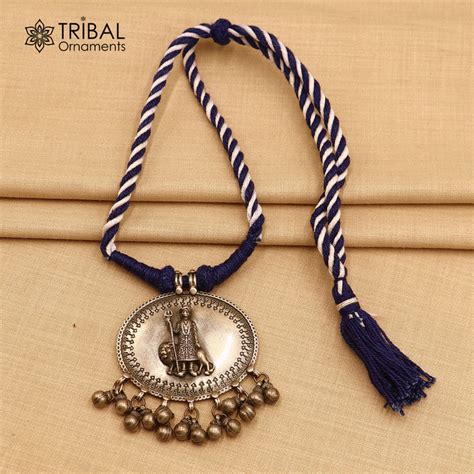 925 sterling silver chitai work Indian diety black thread (dori) neckl ...