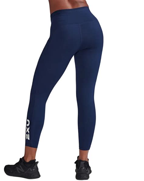 2XU Form Stash Hi-Rise 7/8 Women's Compression Tights (Midnight/White ...