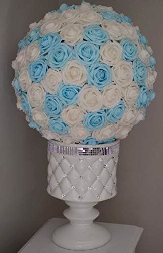 Light Blue & White Mix Flower Ball Pomander Kissing Ball Wedding ...