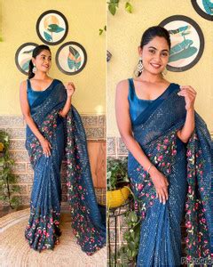 Buy Mahalaxmi Fashion Embroidered Bollywood Georgette Light Blue Sarees ...
