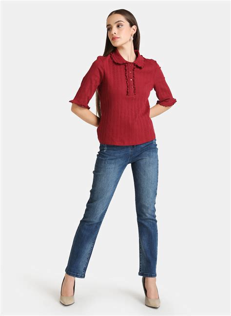 Buy Ruffle Detailed Polo T- Shirt 121958RBWNXS – KAZO