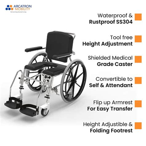 Arcatron Prime SSS100 | Self Propelled Shower Commode Wheelchair ...
