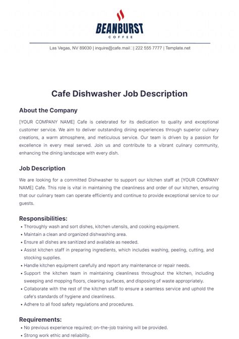 Dishwasher Job Specification