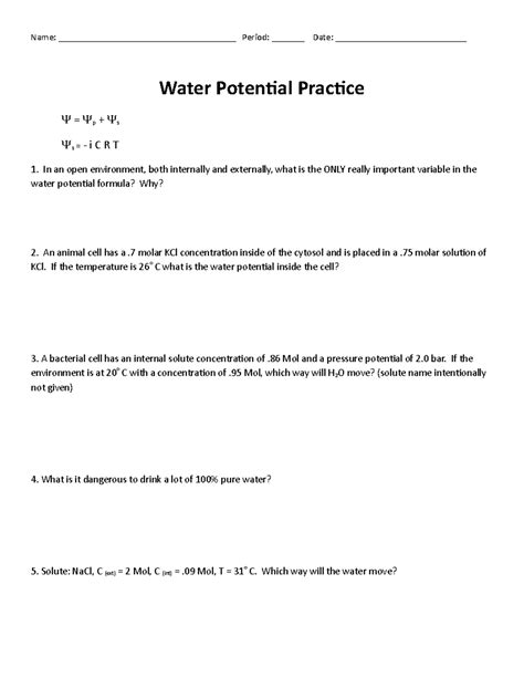 Water potential practice - Name ...