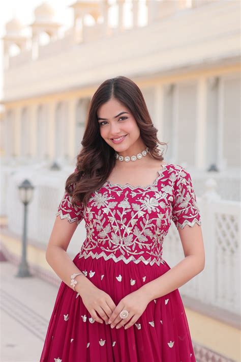 Pink Faux Blooming Sequin Ready to Wear Embroidered Gown