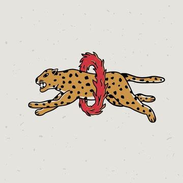 Leopard jumping over fire vintage retro illustration | Premium Vector