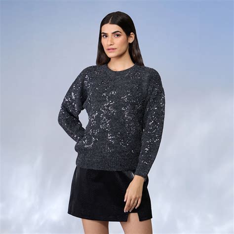 Buy RSVP by Nykaa Fashion Dark Grey Round Neck Full Sleeves Sweater Online