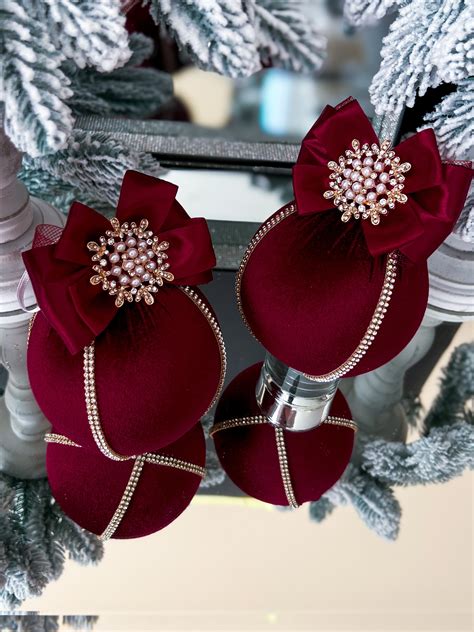 Burgundy Christmas Ornaments 3.97/ 3,15,dark Red Velvet Xmas Balls ...