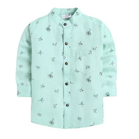 Buy Hopscotch Boys Cotton Sage Printed Full Sleeves Shirt in Green ...