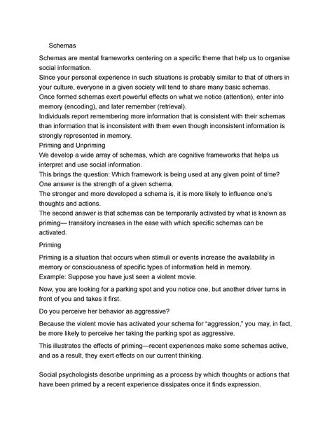 Social psych u2 p2 - unit 2 baron - Schemas Schemas are mental ...