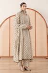 Buy Off White Cotton Embroidery Round Neck Abaya Floral Print Anarkali ...